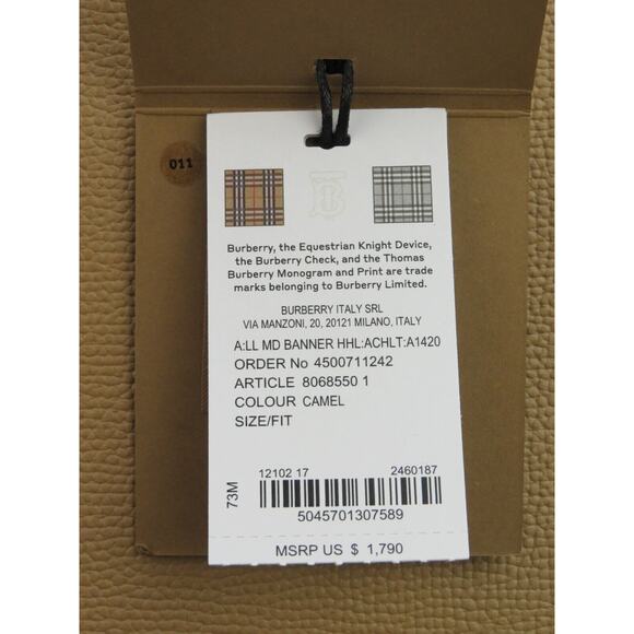 $1790 BURBERRY MD BANNER CAMEL TAN LEATHER CHECK LOGO SHOULDER MEDIUM TOTE BAG - Picture 13 of 13